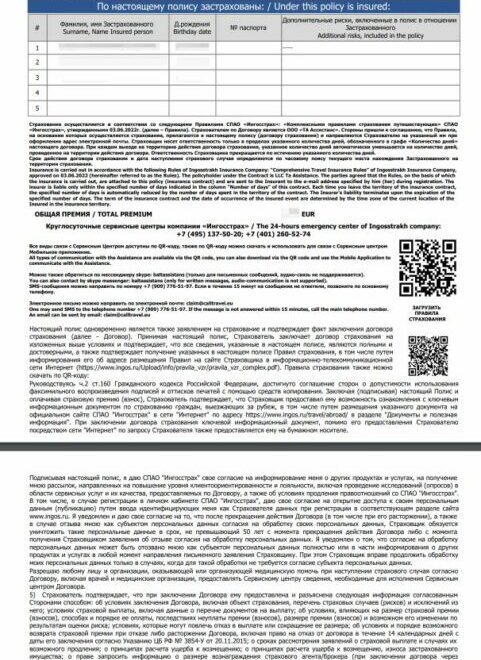 Exempel på reseförsäkring för ryskt visum